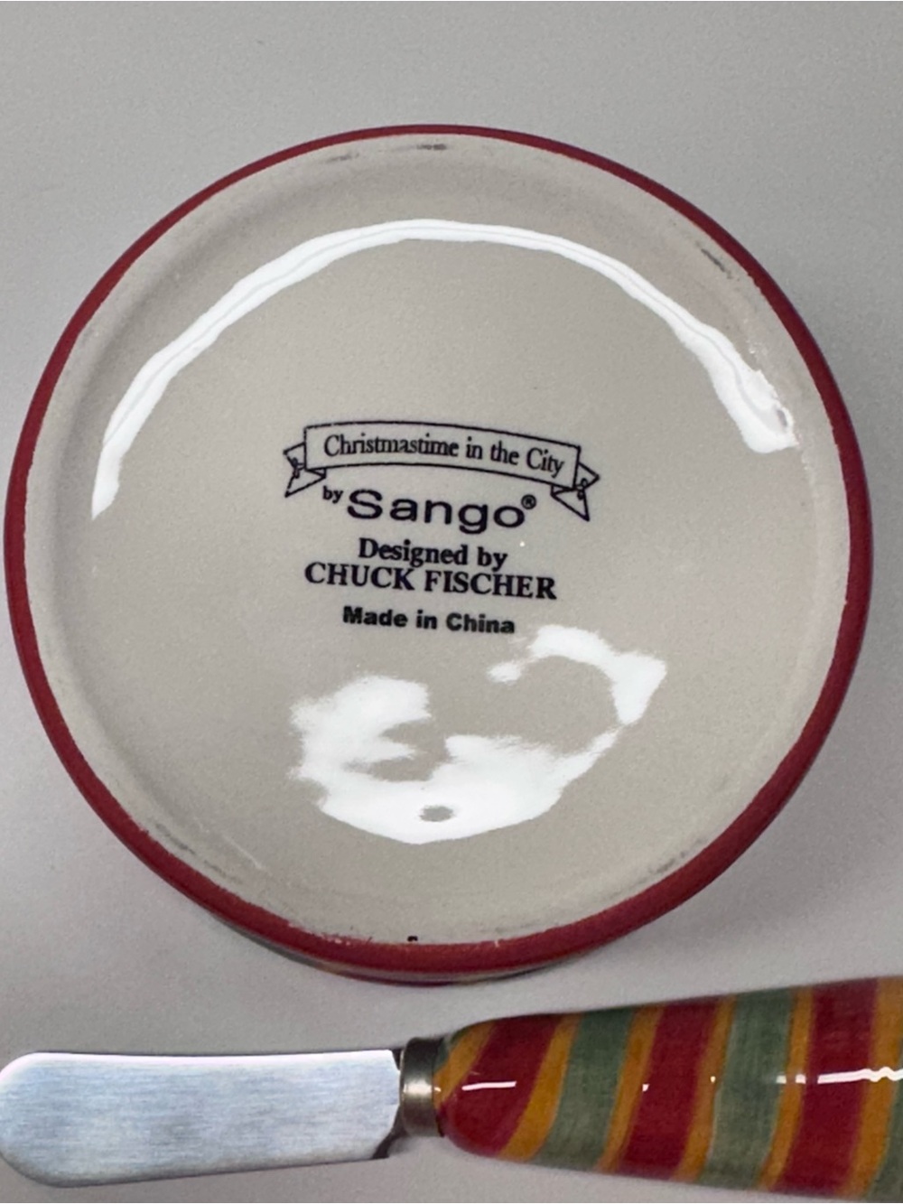 Sango 2-piece Christmas in the City Ceramic Dip/Mix set with spreading knife - Picture 8 of 8